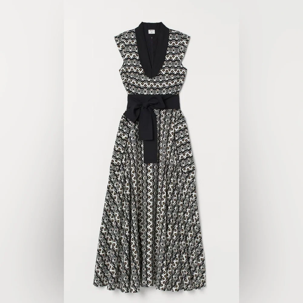 MANTSHO X H&M PATTERNED LINEN-BLEND MAXI DRESS, SIZE 4
